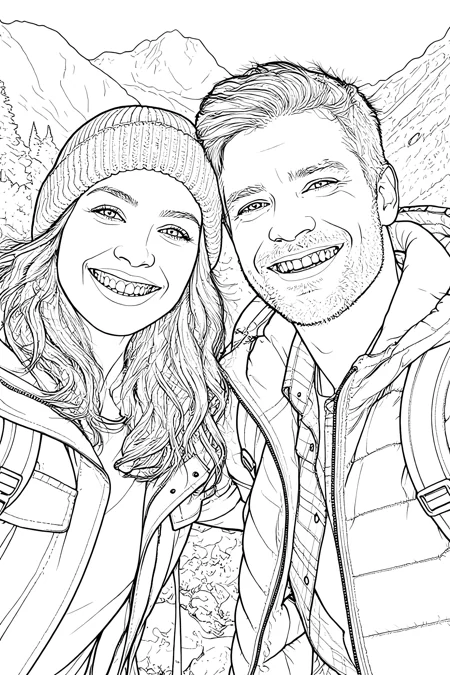 Friends in mountains preview of the coloring page
