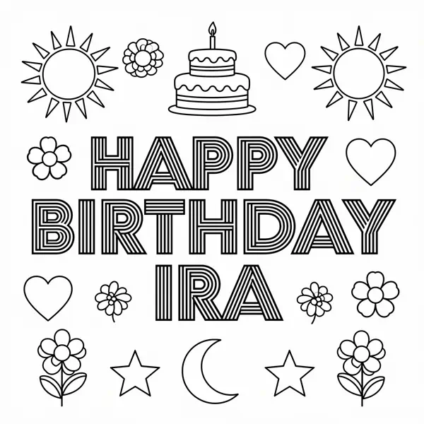 Exemplo de página de colorir com nome – Feliz Aniversário