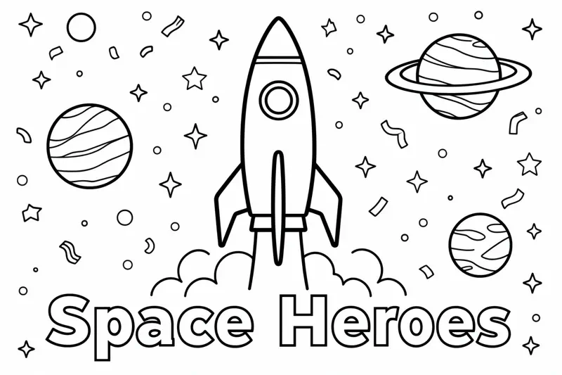 Página para colorir com nome – visual prévio da fonte Angular 2 e tema do espaço