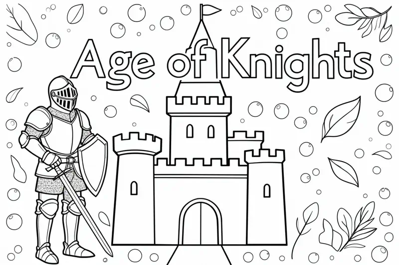 Página para colorir com nome – visual prévio da fonte Angular e tema de cavaleiros