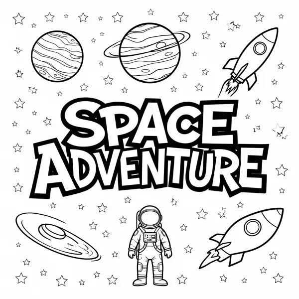 Exemplo de página de colorir com nome – Aventura Espacial