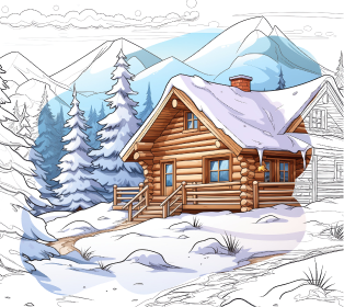 House in forest with snow