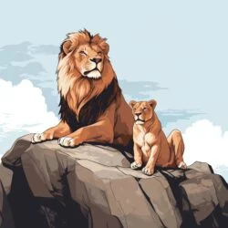 Lions Sur Le Rocher Page à Colorier - Image d'origine