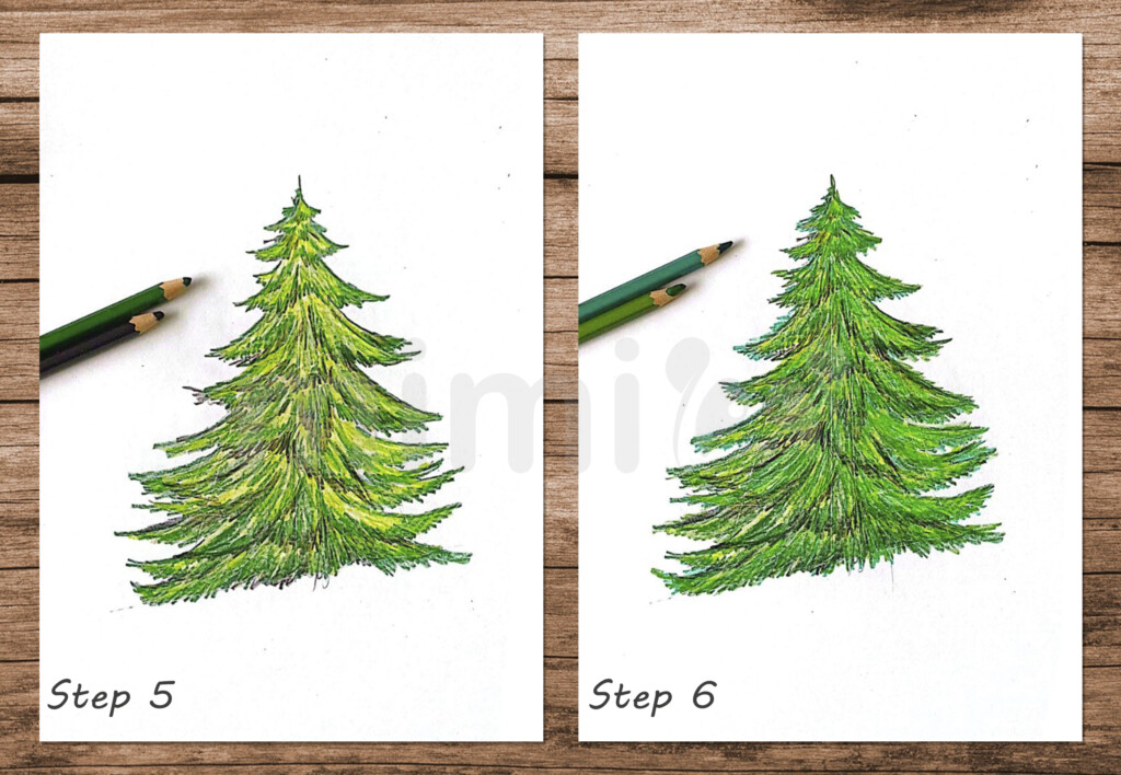collage realistic christmas tree step 5 and 6
