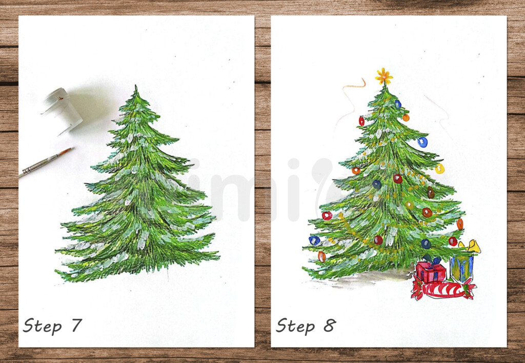 collage realistic christmas tree step 7 and 8