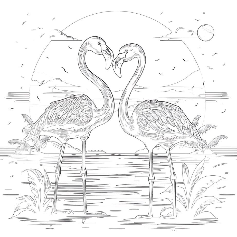 Flamingos Colorong Page | Coloring Pages Mimi Panda