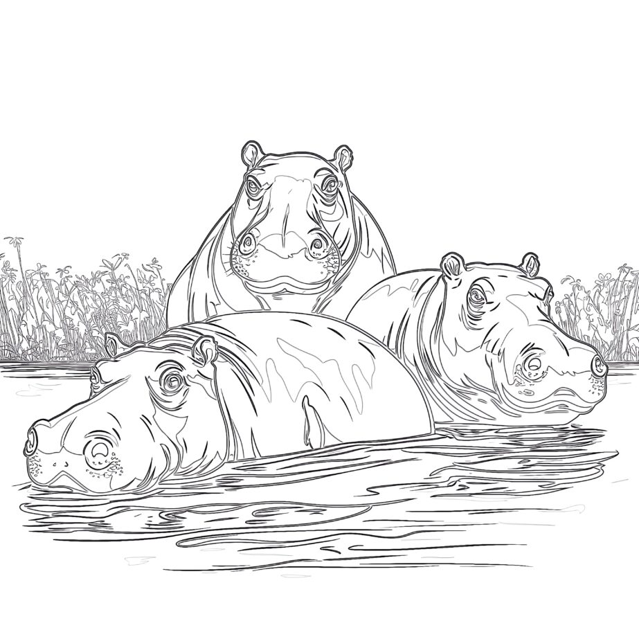 Hippopotames Page à Colorier