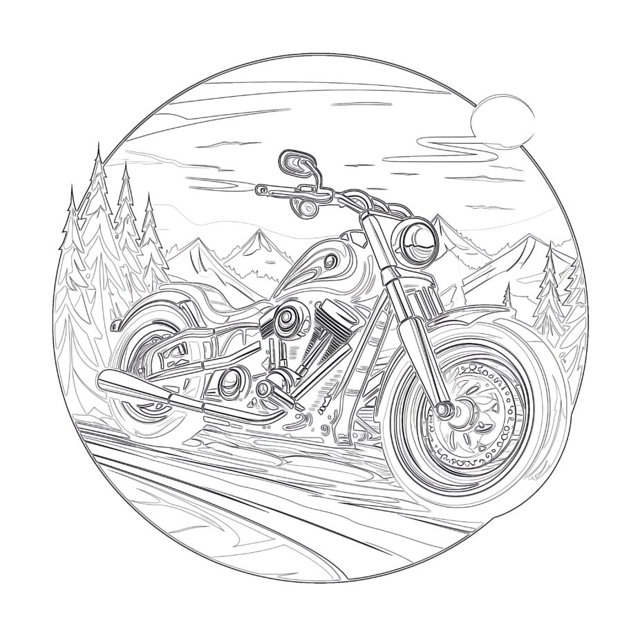 motorcycle on the road coloring page