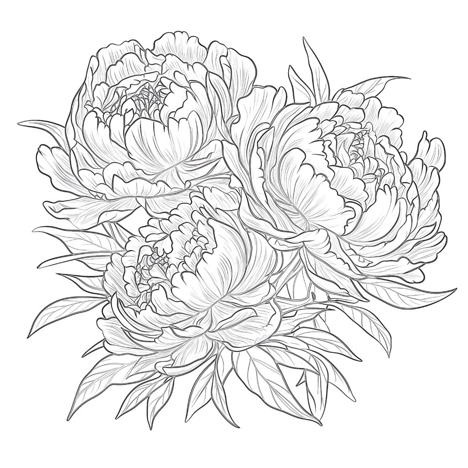 Peony Flowers Coloring Page