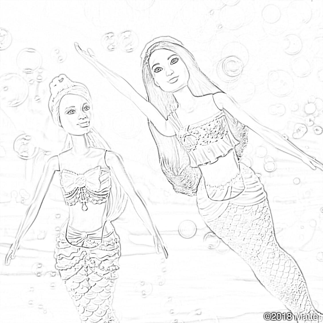 Barbies Mermaids Coloring Page