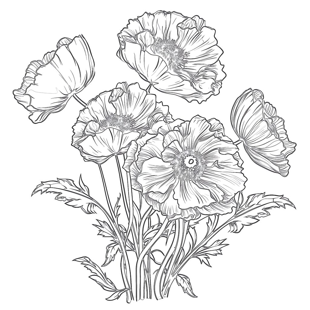 Printable Blue Poppy Coloring Page - Mimi Panda