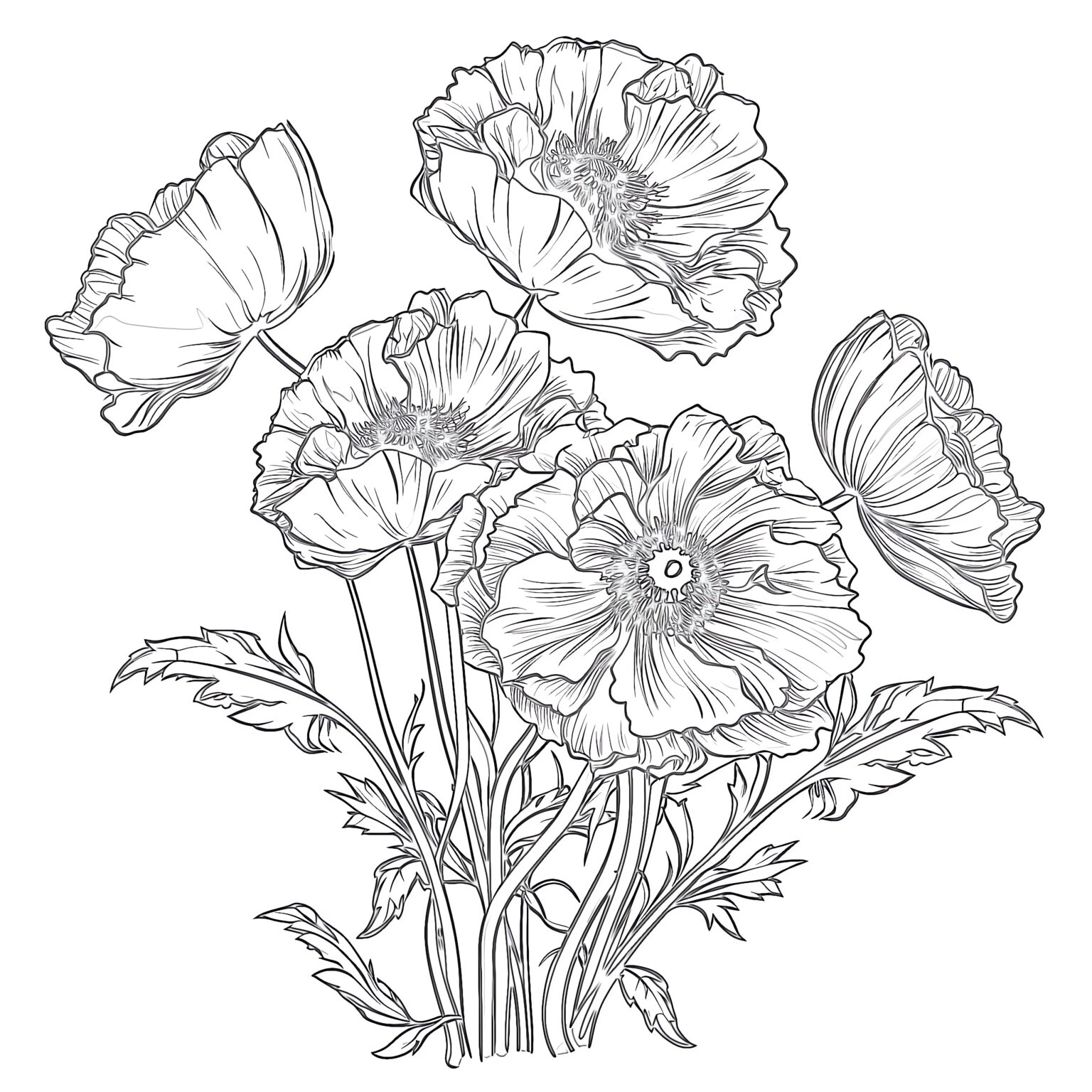 Printable Blue Poppy Coloring Page - Mimi Panda