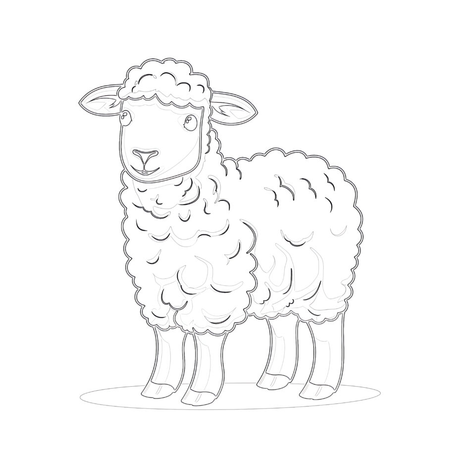 Cute Sheep Coloring Page · Creative Fabrica
