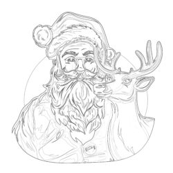 Santa And Deer - Printable Coloring page