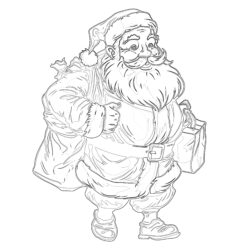 Santa Claus With Bag - Printable Coloring page