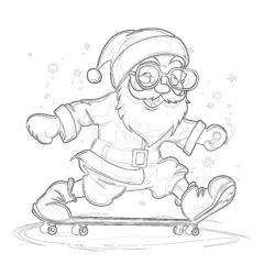 Skating Santa - Printable Coloring page