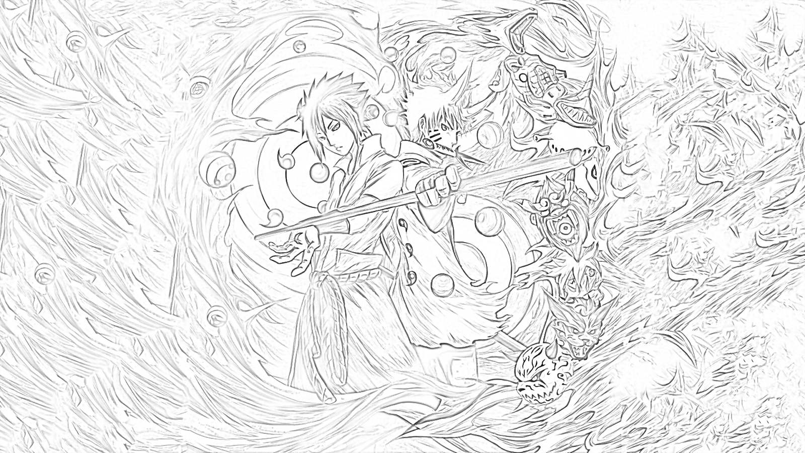 Anime Naruto and Sasuke coloring page - Mimi Panda