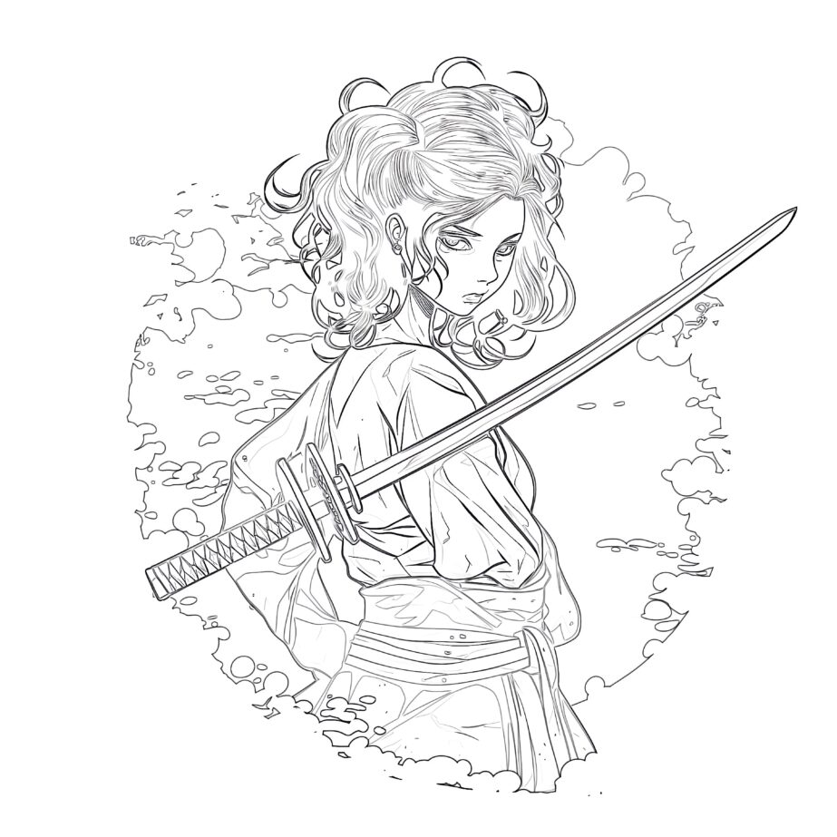 Anime Katana Coloring Page