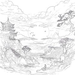 Anime Landscape - Printable Coloring page