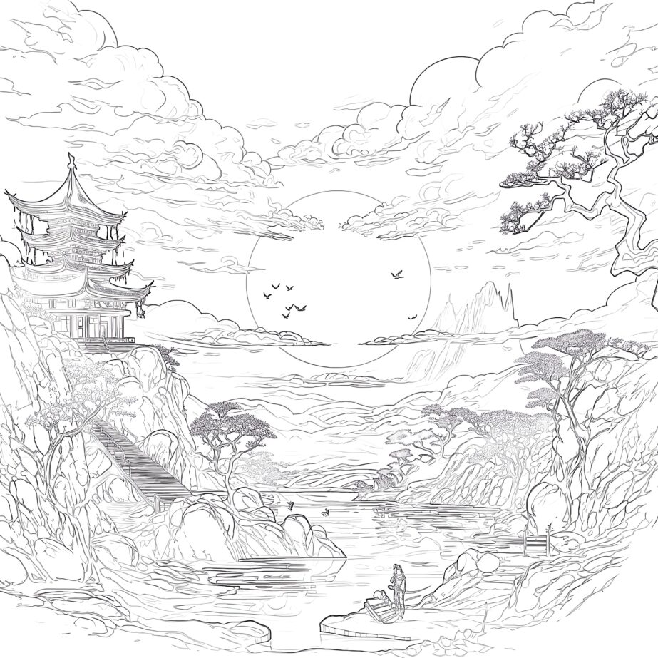 Anime Landscape Coloring Page