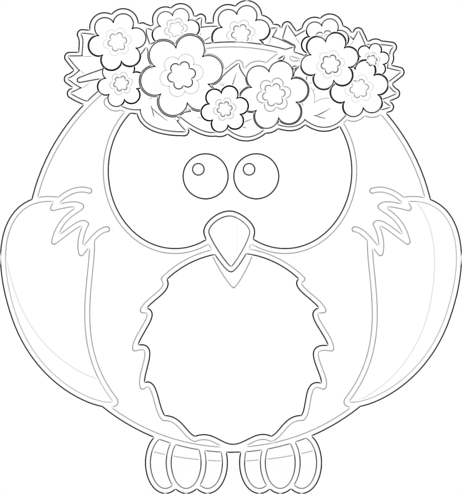 Owl With Flowers - Coloring page