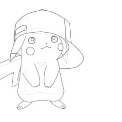 Pikachu with Cap - Coloring page