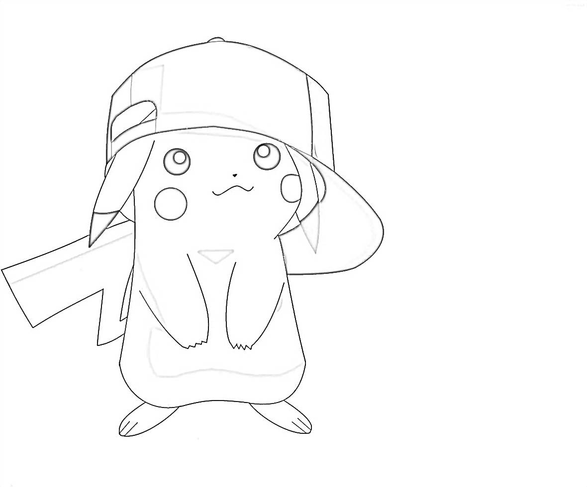 Pikachu with Cap - Coloring page