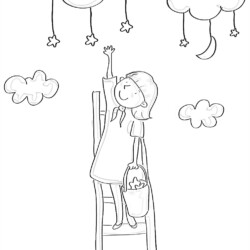 Girl With Stars - Printable Coloring page