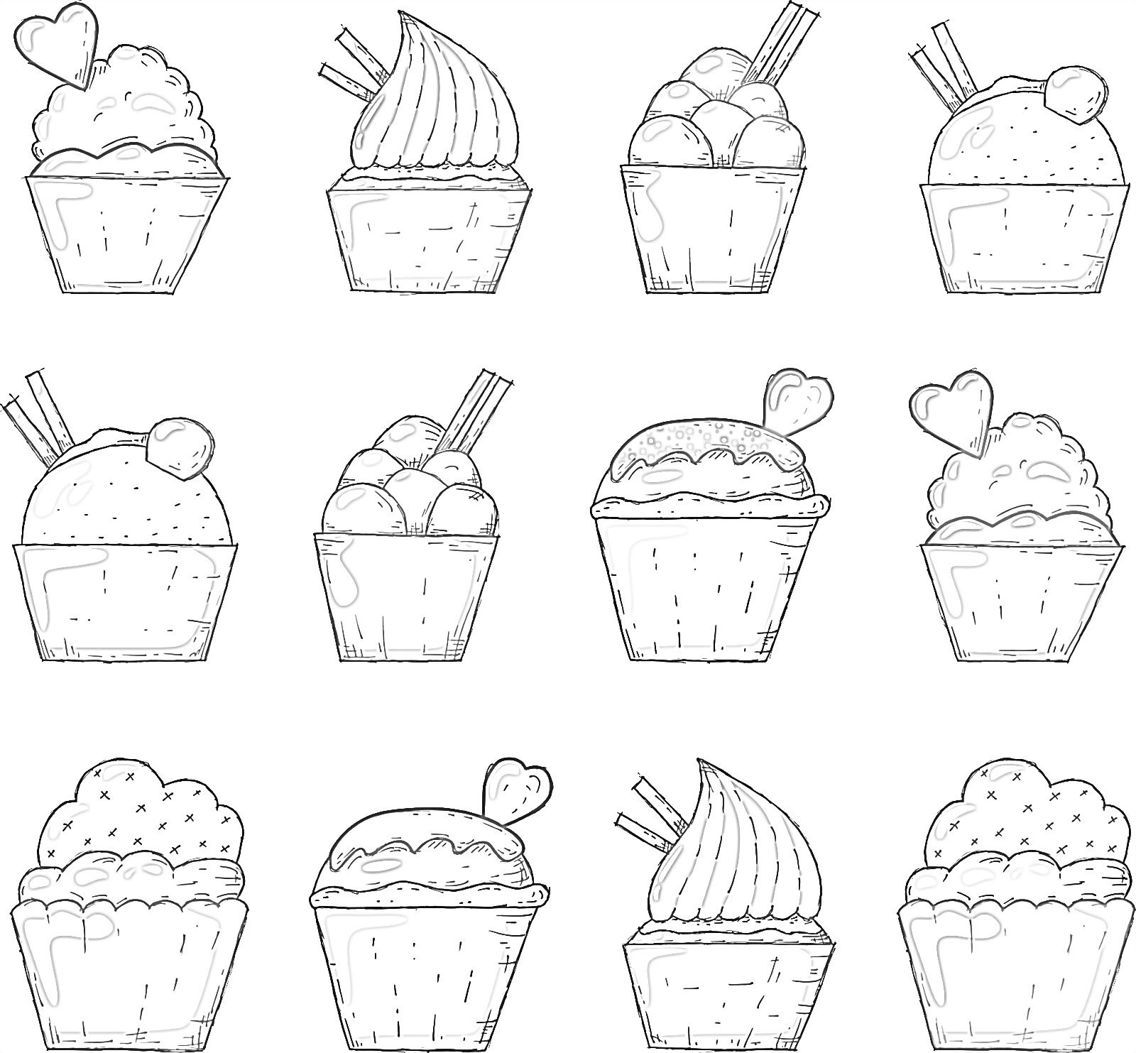 Yummy Cupcakes - Coloring page