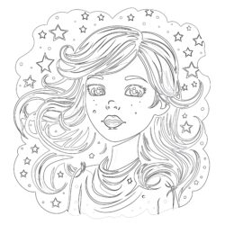 Girl With Stars - Printable Coloring page