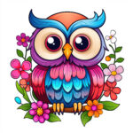 Hibou Avec Des Fleurs Page À Colorier 2