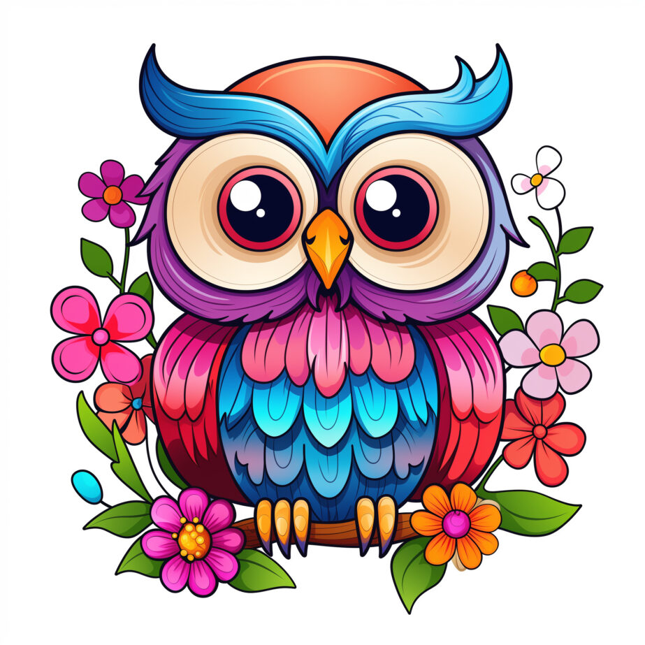 Owl With Flowers Coloring Page 2Original image