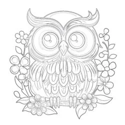 Owl With Flowers - Printable Coloring page