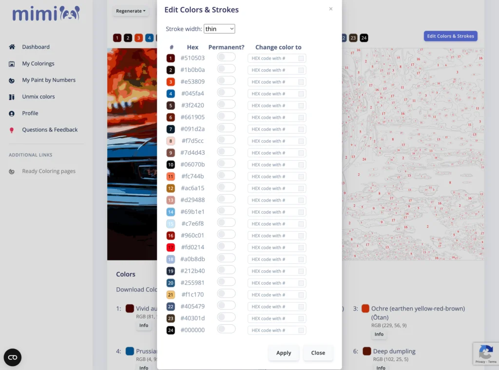 Edit colors on your Paint by numbers