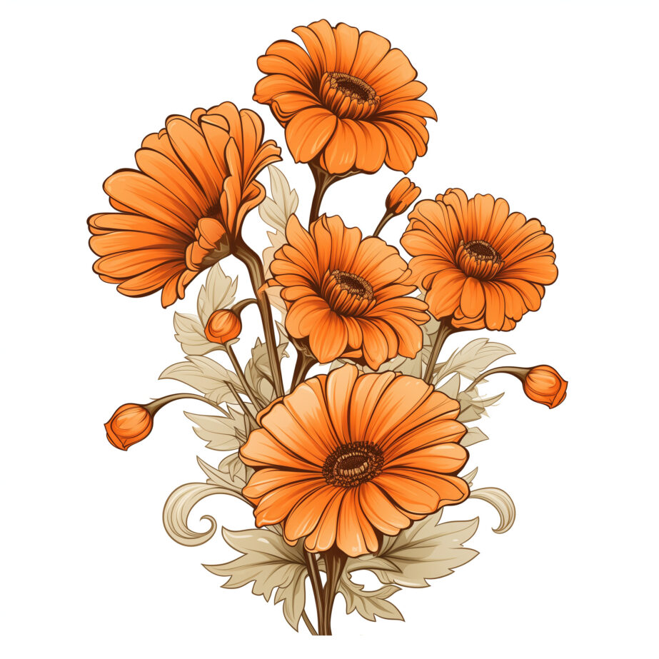 Adult Orange Flowers Coloring Page 2Original image