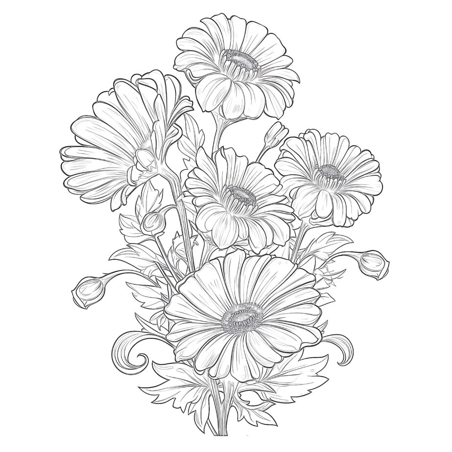 Adult Orange Flowers Coloring Page