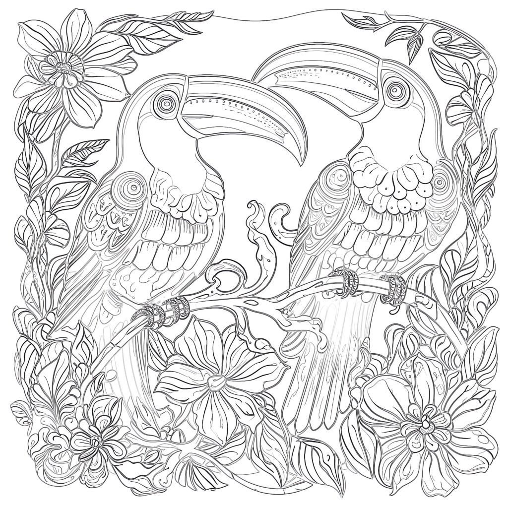 Adult Coloring Spring Coloring - Adult Toucans Coloring Page 1024x1024 