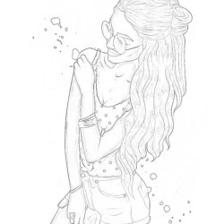 Girl with Glasses - Printable Coloring page