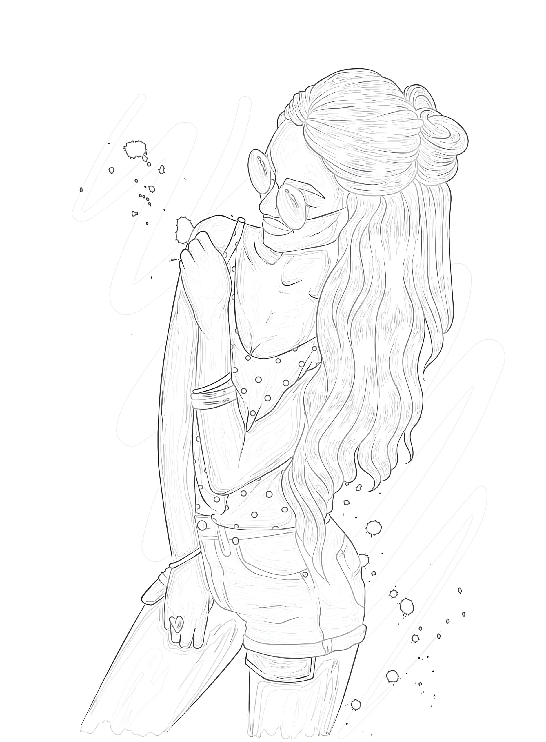 Girl with Glasses - Coloring page