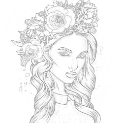 Beautiful Girl With Flowers - Printable Coloring page