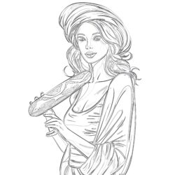 Girl With Bread - Printable Coloring page
