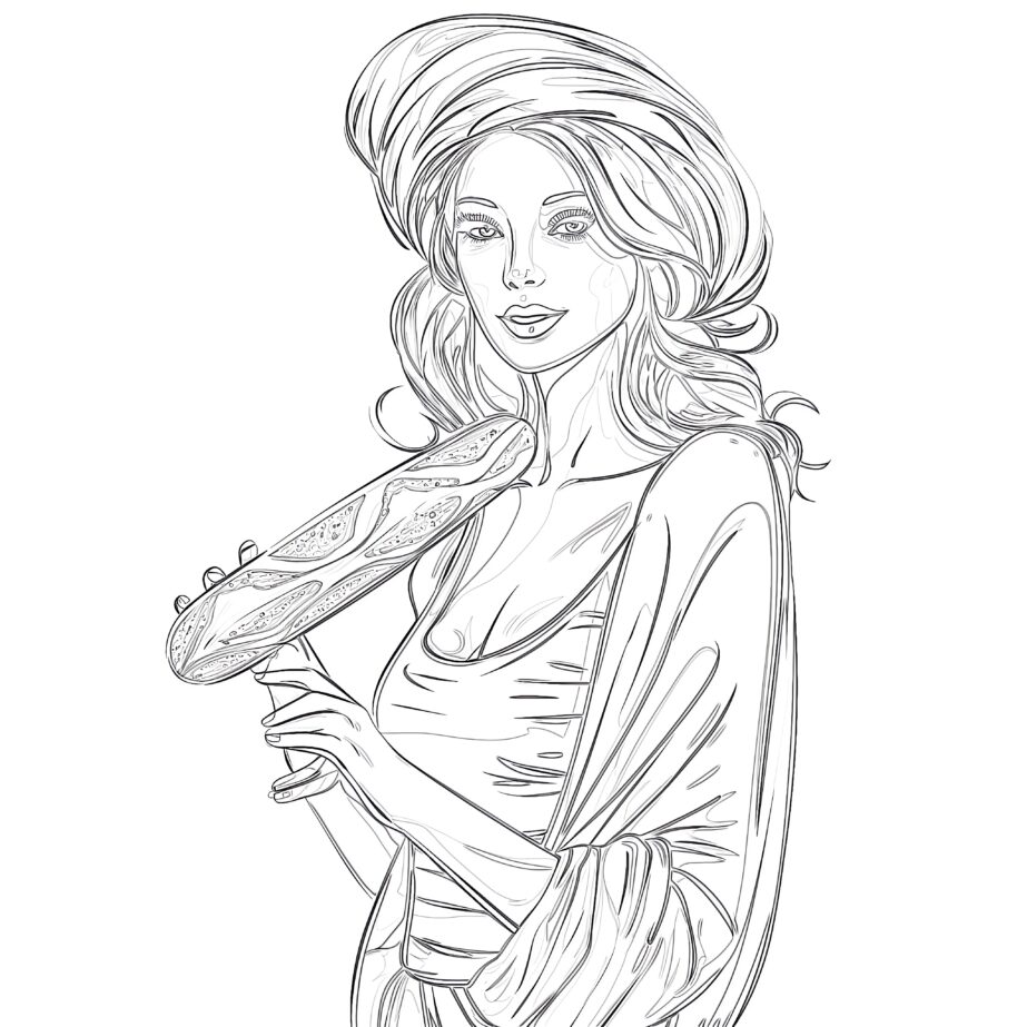 Girl With Bread Coloring Page