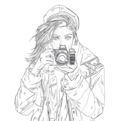 Girl With Camera - Printable Coloring page