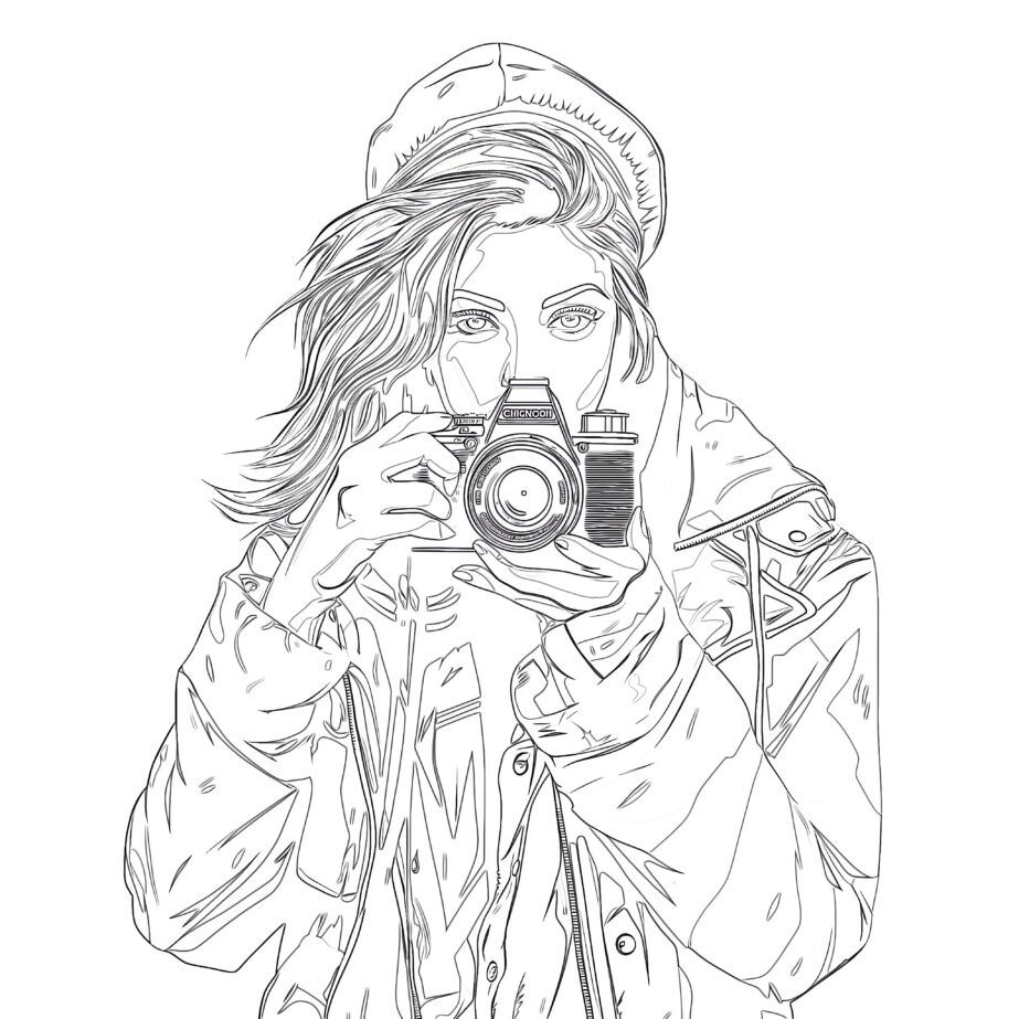 Girl With Camera Coloring Page