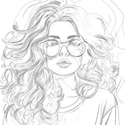Girl With Glasses - Printable Coloring page