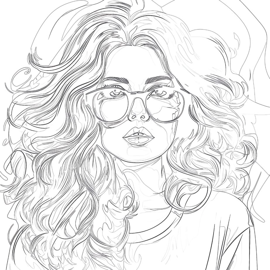 Girl With Glasses Coloring Page