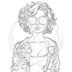 Girl With Ice Cream - Printable Coloring page
