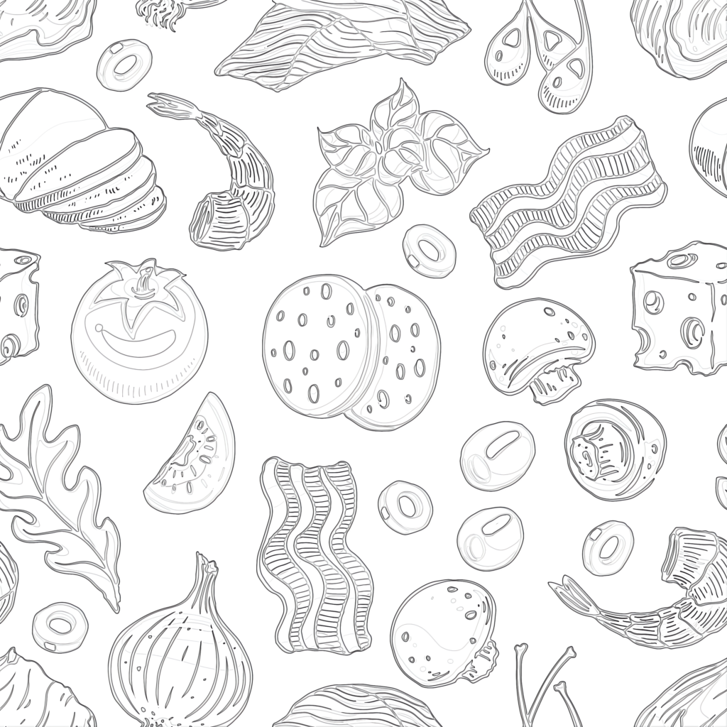Printable Seamless Pizza Ingredients Coloring Page Mimi Panda