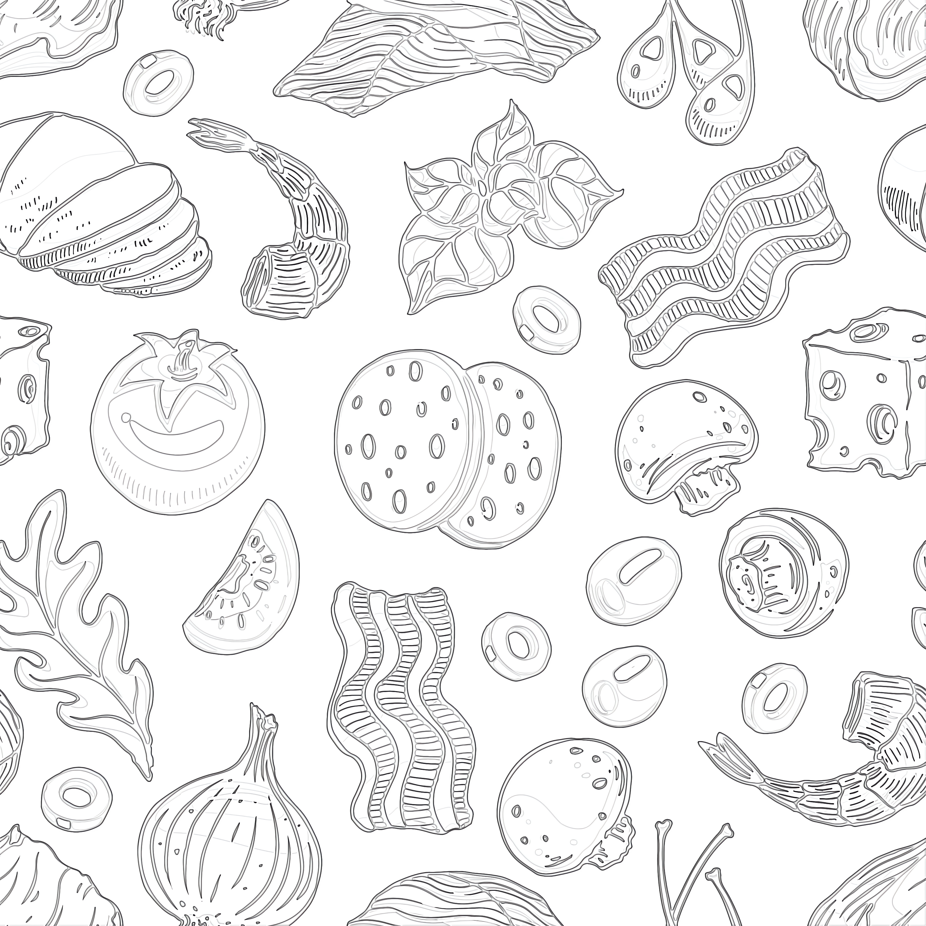 Seamless Pizza Ingredients - Coloring page