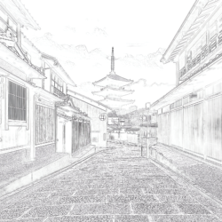 Yasaka Pagoda And Sannen Zaka Street in Kyoto - Printable Coloring page
